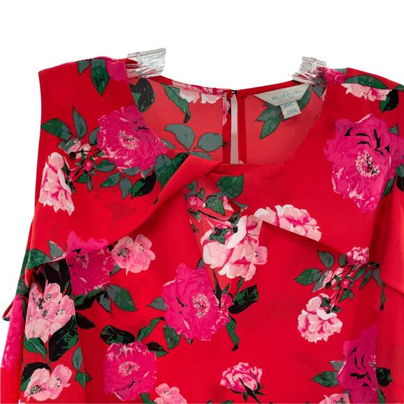 BELLE SKY Red Floral Cold Shoulder Long Bell Sleeve Loose Boho Blouse Top XXL - Picture 3 of 11